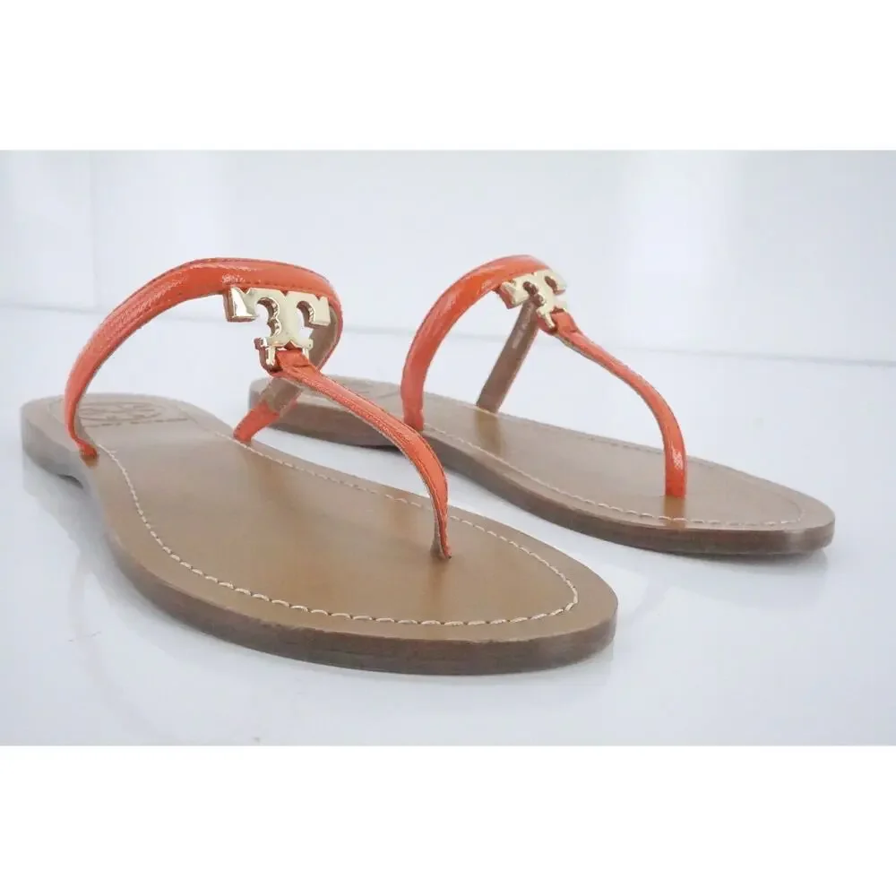 Tory Burch Strap Logo Thong Flip Flop Beach Slide Sandal Size 5 New $175 Orange